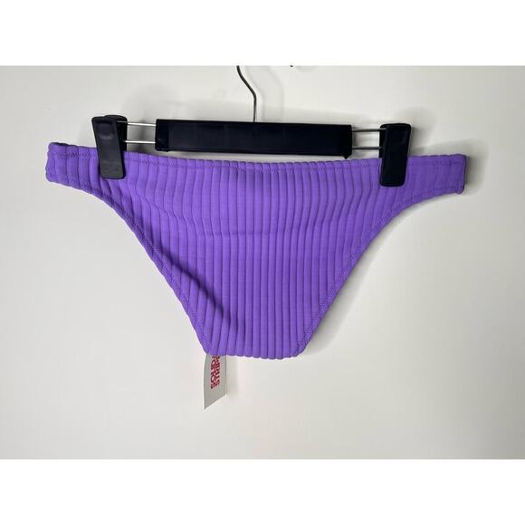 NWT Solid & Striped Ribbed Low Waisted High Leg Bikini Bottom Purple Womens L - Picture 3 of 6